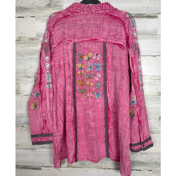 Avani del Amour womens XL pink boho embroidered tunic butterfly open front top - Picture 3 of 7